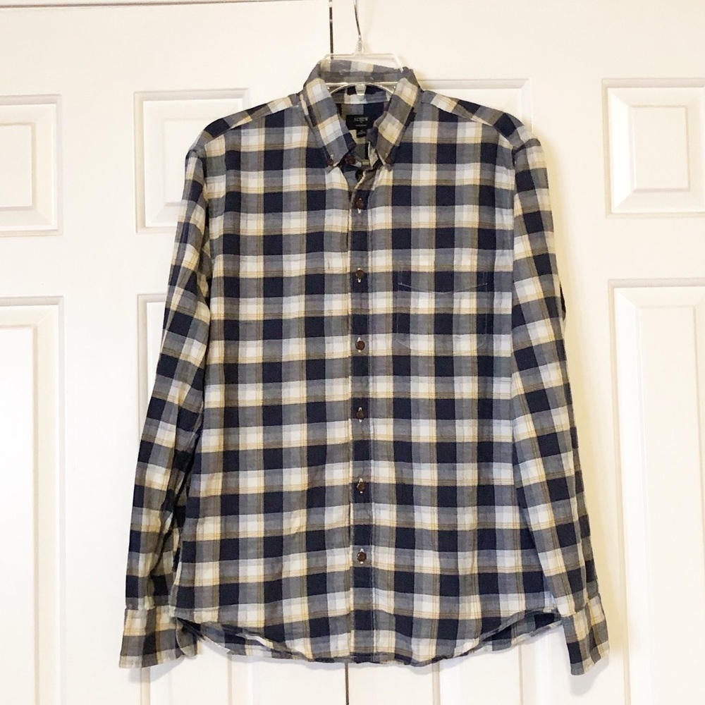 J. Crew HomeSpun Slim blue plaid button down shirt